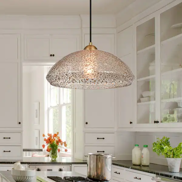 Modern Dome 1-Light Glass Pendant Light Single Chandelier - W14.6"