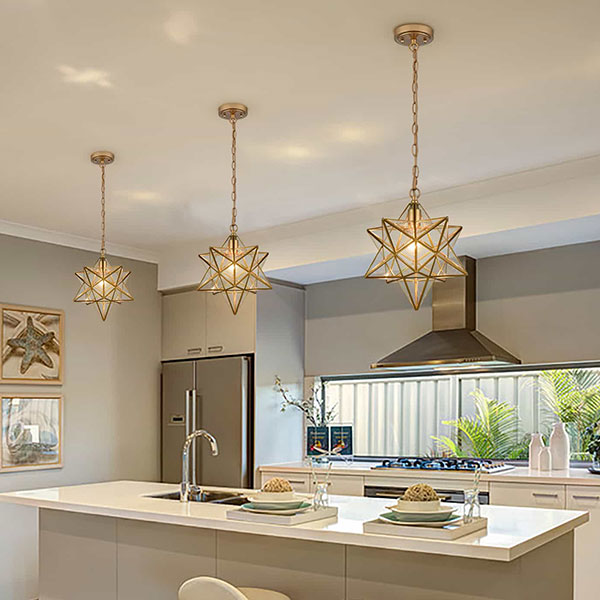 Moravian Star Pendant Light with Textured Ripple Glass Cover